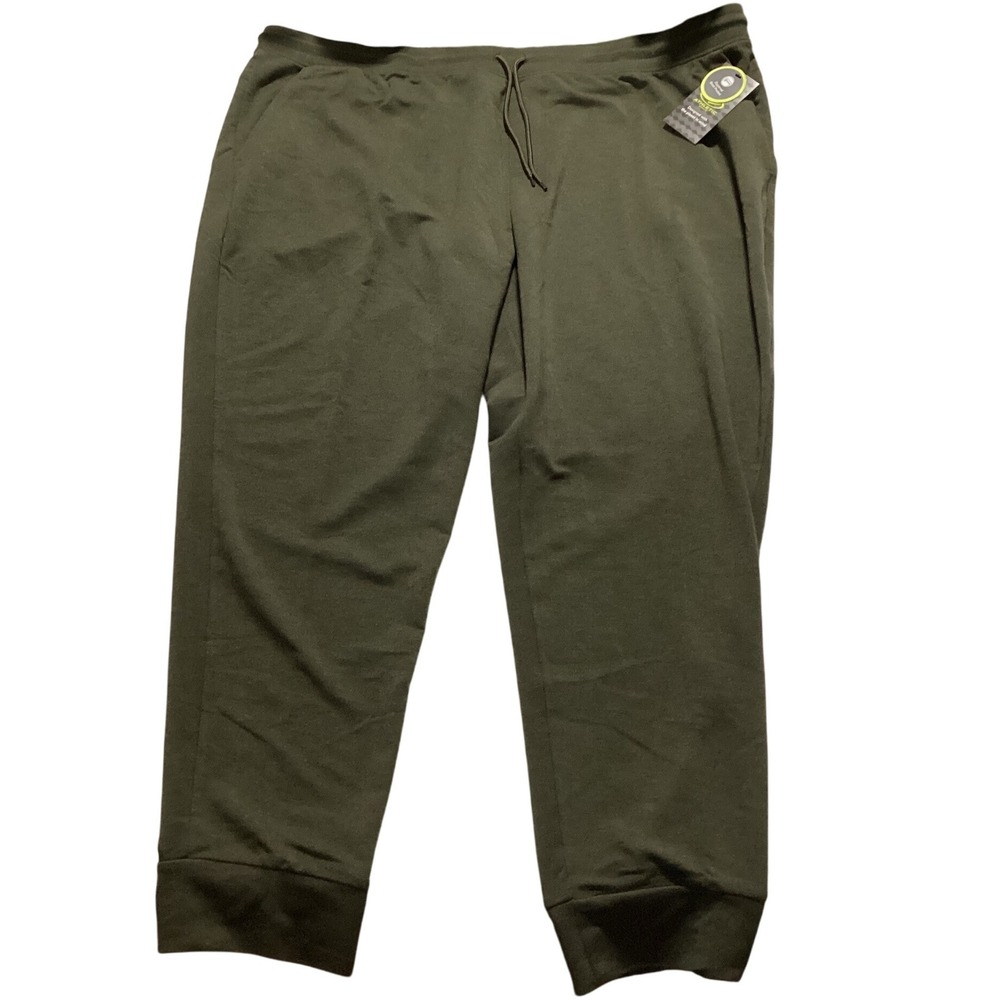 Athletic Works Mens 3XL (48-50) Knit Jogger Pants Zippered Pocket Olive Green
